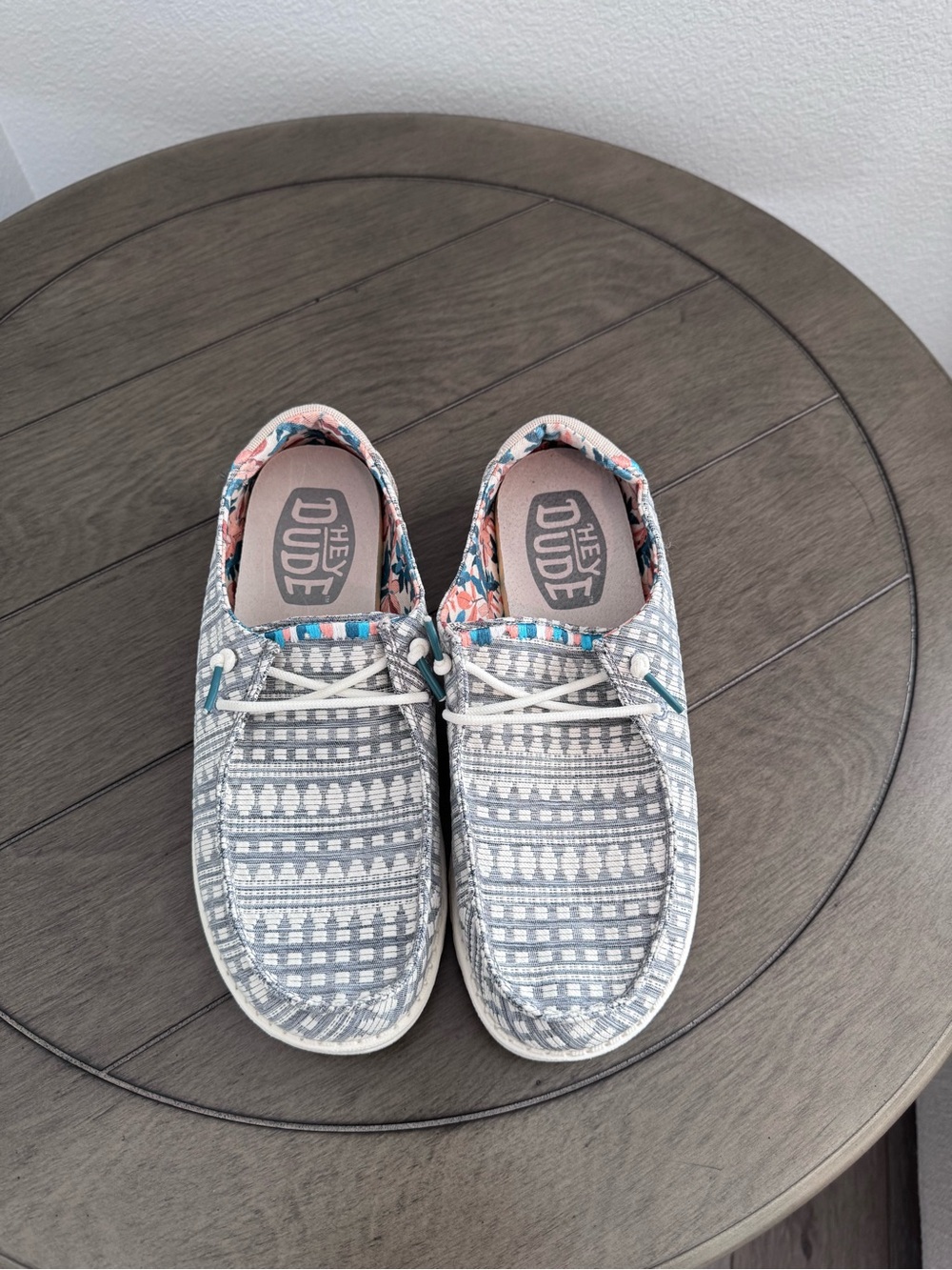 Hey Dude Kids Grey Patterned Slip-On Sneakers with Pink Blue Trim